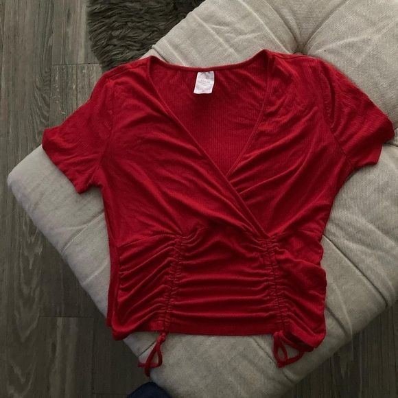 Red Ruched Wrap Top - Picture 1 of 3